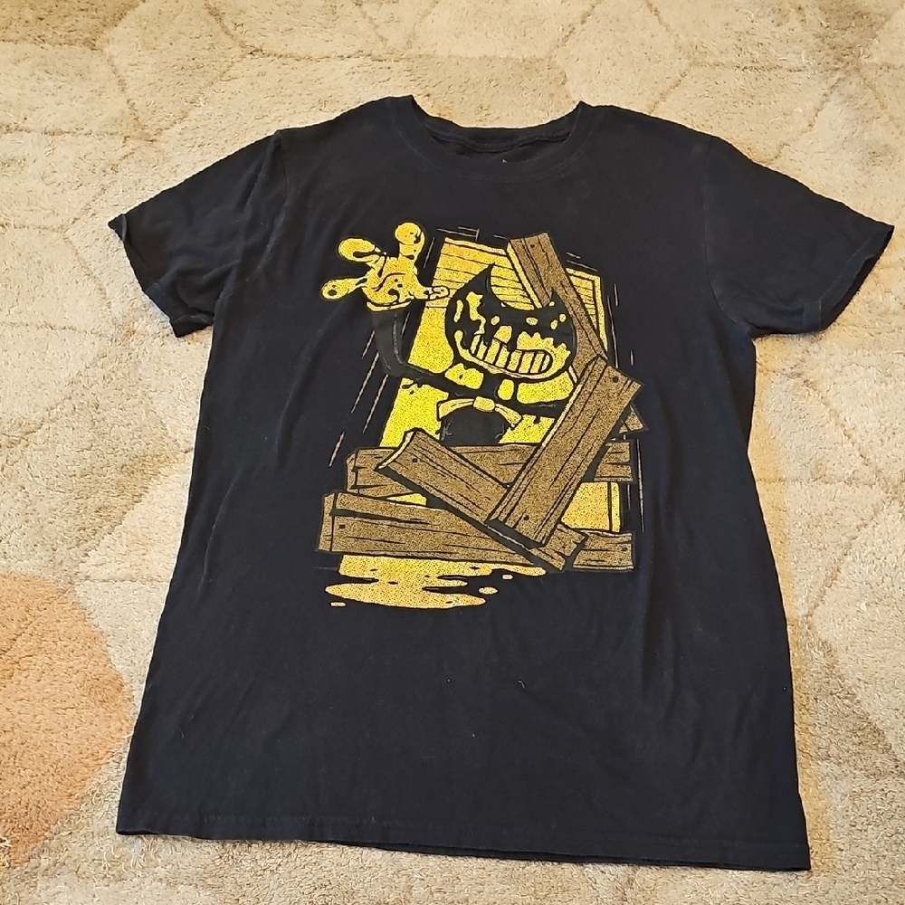 Black Graphic Tee with Yellow Design